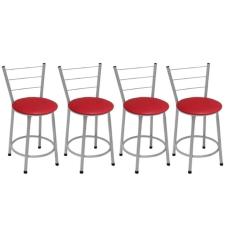 Kit 4 Banquetas Baixas Prata com Encosto Assento Vermelho