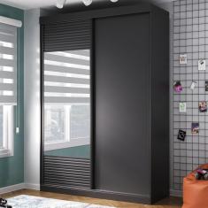 Guarda Roupa Infantil 2 Portas 1 Porta com Espelho Samambaia Teen CabeCasa MadeiraMadeira Preto