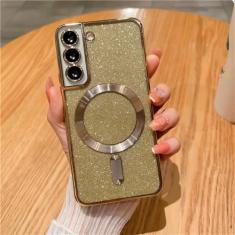 Capa de telefone com brilho magnético chapeado para samsung galaxy s24 s23 s21 fe s22 plus ultra macio tpu capa traseira, ouro, para samsung s21