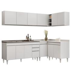 Armário de Cozinha Modulado de Canto 6 Peças CP33 com Pia Inox Branco - Lumil