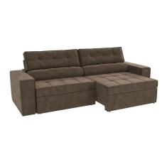 sofá 4 lugares retrátil e reclinável lanus veludo marrom 270 cm