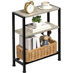 Mesa lateral estreita para espaços pequenos, mesa de canto pequena de 2 camadas com suporte de prateleira, mesa de cabeceira fina, mesa de sofá de lanche skinny na sala de estar, quarto, escritório,