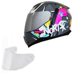 Capacete Feminino Norisk Razor Mad Cinza Viseira Prata, Cinza Brilho, 