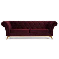 Sofá 180cm 3 Lugares Base Madeira Império B-278 Veludo Marsala - Domi,