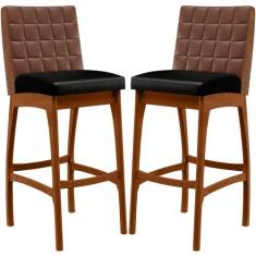 Kit 02 Banquetas Altas Cozinha Sala Jantar Fixa Mila B04 Corano Marrom