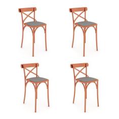 Kit 4 Banquetas Katrina em Aço Cobre - NEW GREEN, MARROM