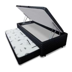 Cama Box SOLTEIRO Universal 3 Em 1 com bicama de Molas Cinza -Rajado  