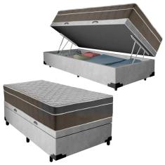 Cama Box Baú Suede Solteiro + Colchão Sereneprime Molas Ensacadas 88x188x69 Cor: cinza