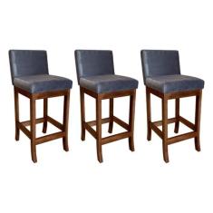 Kit 3 Banquetas Média Estofada Gourmet para Cozinha 38x90 Cm Espanha M