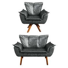 Kit 1 Namoradeira e 1 Poltrona Giratória Opala Corano Preto