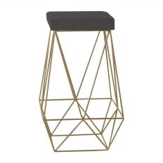 Banqueta Decorativa Kathy Base Gold Suede Cinza Gran Belo