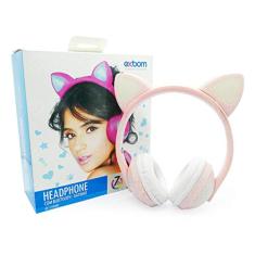 Headphone Bluetooth Orelhas de Gato e LED RGB Fone Sem Fio de Gatinho Exbom HF-C240BT Rosa Claro - Código Anatel 04569-21-13821