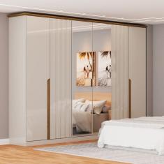 Guarda-Roupa Casal Rio com Espelho 6 Portas 6 Gavetas Off White/Nature - Panorama Móveis