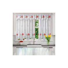 Cortina para Cozinha Interlar 220x120 cm Renda e Bandô 30 cm Hora do Chá