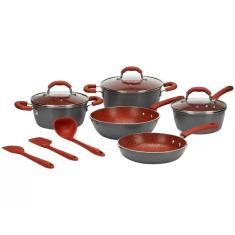 Jogo de Panelas Brinox Revestimento Cerâmico - de Alumínio Vermelho e Cinza 8 Peças Select Marble
