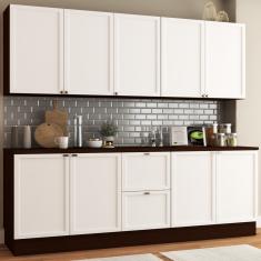 Cozinha Completa Campeche 9 Portas 2 Gavetas Nogueira/Branco - Panorama Móveis