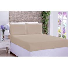 Jogo De Cama Lençol Ponto Palito Micropercal Queen 03 Peças Bege