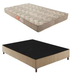 Box Casal Júlia 42x138x188cm com Colchão Casal Unique D33 Duoface 18x138x188cm Rustico Bege
