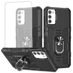 Ueokeird Capa para Galaxy A03S, capa para Samsung A03S SM-A037U com protetor de tela de vidro temperado, proteção resistente com anel de metal suporte magnético capa de telefone para Samsung Galaxy