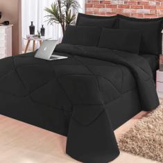 Jogo de Cama Galles Casa Dona Dupla Face Casal 6 Pçs com Lençol Preto