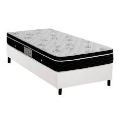 Cama Box Solteiro: Colchão Molas Ortobom Nanolastic Physical Spring + Base Branco(88X188)