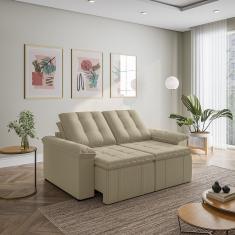 Sofá Palmeira Retrátil Reclinável Sem Caixa 3 Lugares 180cm Veludo Com Molas Cabecasa Madeiramadeira Bege