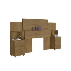 Cabeceira Casal Extensível Com 2 Mesas De Cabeceira 4 Gavetas 2 Tomadas Síria Cinamomo