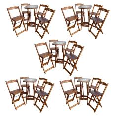 Kit 5 Conjuntos Bistrô Mesa Com 4 Banquetas Dobráveis De Madeira Personalizada Hei - Imbuia
