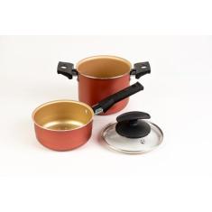 Alumínio Fortaleza 136112 Cuscuzeiro/Caldeirão 12 C/Tpa Vidro, Cereja