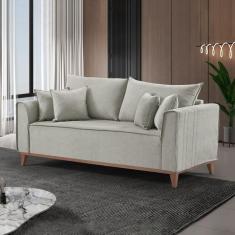 Sofá 4 lugares com Almofadas M46 Martins Estofados Linho/Cinza Claro