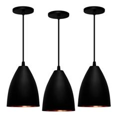 Kit 3 Pendentes Vegas (preto Textura/Bronze)