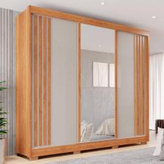 Guarda-Roupa Casal com Espelho 3 Portas 4 Gavetas Atenas Cinamomo/Off-White