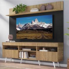 Rack com Painel e Suporte TV 65&quot; Madri Multimóveis Rustic/Preto com Prateleira e Pés Retrô Branco