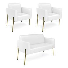 Sofá Namoradeira e 2 Poltronas Pé de Ferro Dourado Marisa Corano D03 - D`Rossi