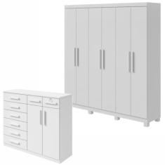 Conjunto de Guarda-roupa 6 Portas com Pés Jazz e Cômoda Toronto Branco