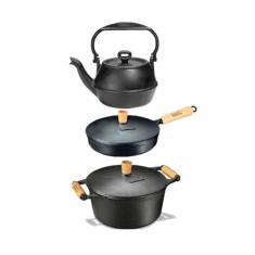 Jogo Caçarola, Frigideira e Chaleira Ferro Fundido Panela Mineira