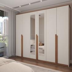 Guarda-Roupa Casal Calábria Slim 6 Portas 6 Gavetas Espelho Nature/Off White - Panorama Móveis