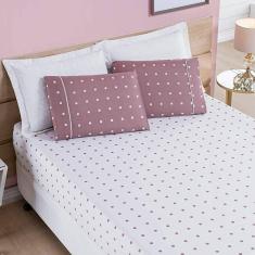 Jogo De Cama Lençol Celine Casal Padrão 03 Peças Micropercal 200 Fios Bolinhas - Rosê