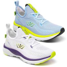 2 Tênis Feminino  Vili Para Caminhada Academia Treino, Branco uva azul