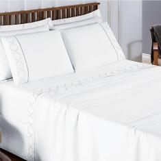 Jogo De Lençol King 300 Fios Bordado Infinity 4 Peças - Branco