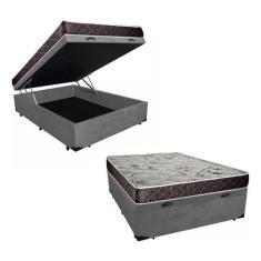Cama Box Baú Casal Conforto Suede Cinza + Colchão Casal Conforto Espuma D33 16x138x188