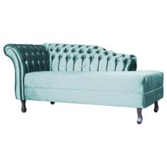 Recamier Decorativo Divã Styllus Lado Direito Veludo Azul Turquesa Pés