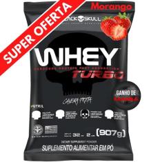 Whey Protein Concentrado TURBO Black Skull 907G - Refil, Morango, 907g