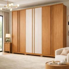 Guarda-Roupa Casal 6 Portas e 4 Gavetas Mozart Caemmun, Freijo/Off Whi