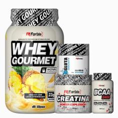 Kit Whey Gourmet Pote + Creatina 300g + Glutamina 150g + BCAA 100 cáps - FN Forbis-Unissex