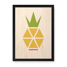 Arte Maníacos Quadro Decorativo em Madeira Abacaxi Geométrico Central - 23x16,25cm (Moldura caixa em laca preta)