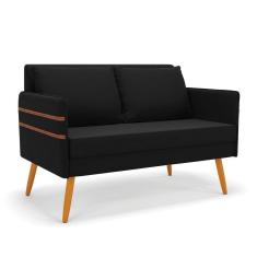 Namoradeira 02 Lugares Mari Suede Pés Palito Castanho - D`rossi Cor Preto