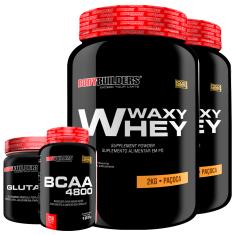 KIT 2X WHEY PROTEIN WAXY WHEY 2KG + GLUTAMINA 500G + BCAA 4800 250 CáPSULAS - BODYBUILDERS Paçoca 