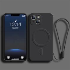 Capa de silicone líquido para iphone 15 11 13 12 14 pro max xr xs plus telefone magnético capa de carregamento sem fio, preto, para iphone 12