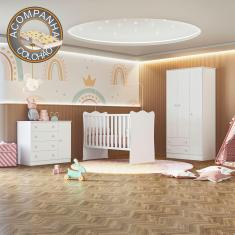 Quarto de Bebê Doce Sonho Completo com Cômoda Sapateira Qmovi Branco + Colchão Gazin